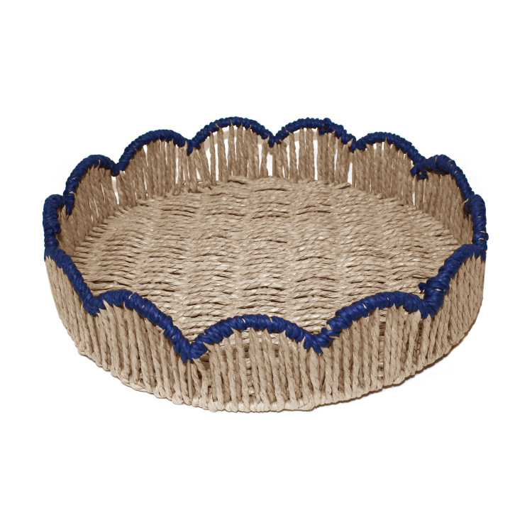 ROUND WOVEN FLOWER TRAY - NAVY