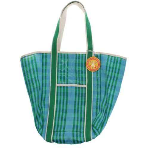 LARGE RECYCLED WOVEN TOTE BAG - BLUE GREEN