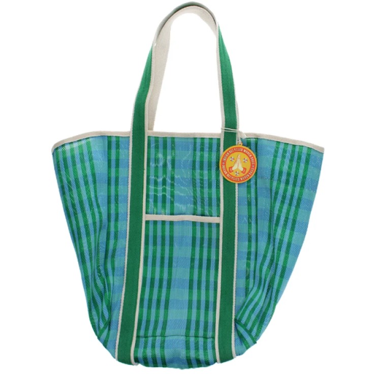 LARGE RECYCLED WOVEN TOTE BAG - BLUE GREEN