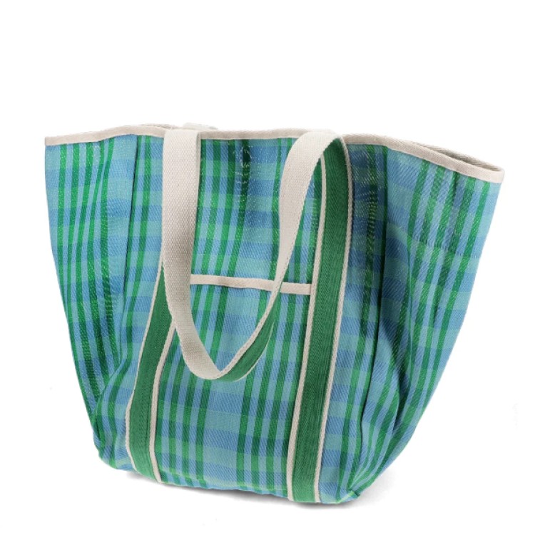 LARGE RECYCLED WOVEN TOTE BAG - BLUE GREEN - Image 2
