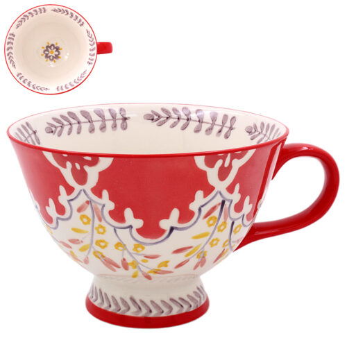 HAND PAINTED FOOTED MUG - RED