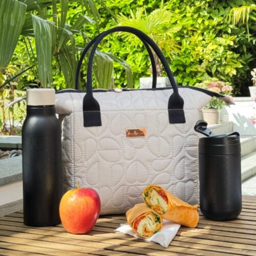 OXFORD QUILTED CONVERTIBLE LUNCH BAG - PEBBLE