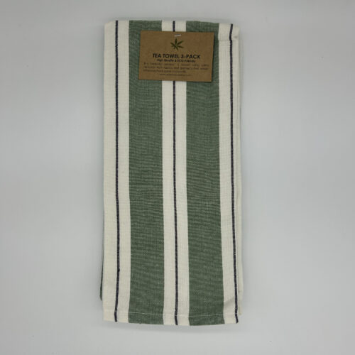 GREEN STRIPE TEA TOWELS - PACK OF 3