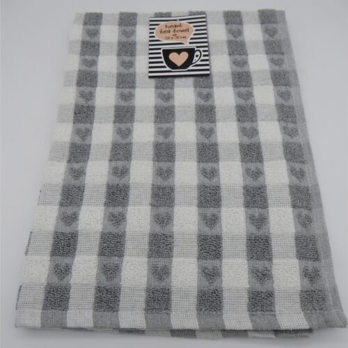 CHARCOAL GREY HEART TERRY TEA TOWEL