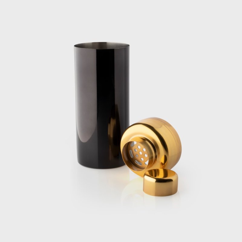 TAPROOM  BLACK  AND GOLD STAINLESS STEEL COCKTAIL SHAKER” - Image 2