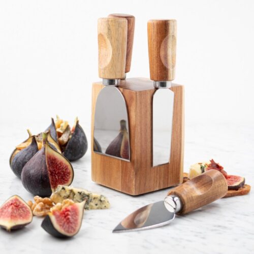 ACACIA WOOD CHEESE KNIFE SET - 4 PIECE SET