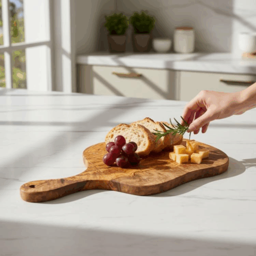 OLIVE WOOD HANDLED CHOPPING BOARD - SMALL