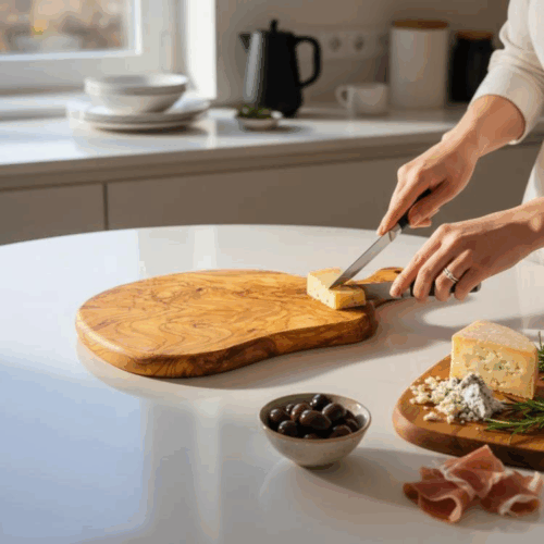 OLIVE WOOD HANDLED BOARD - MEDIUM