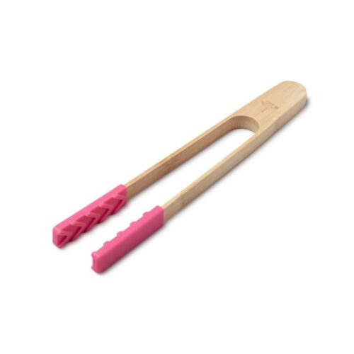 BAMBOO TONGS WITH SILICONE ENDS - NEON PINK