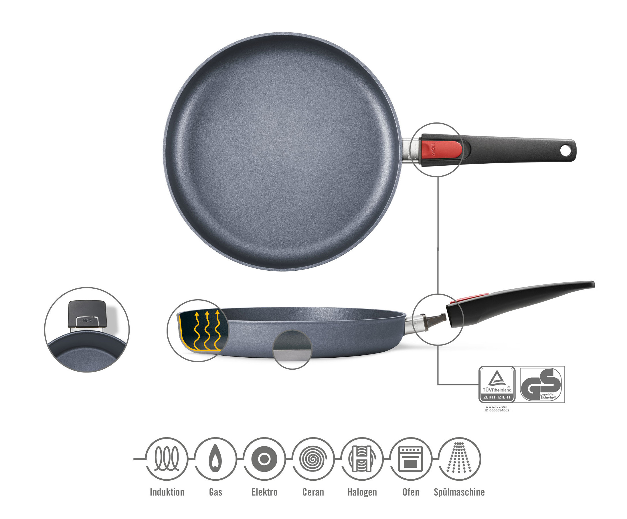 WOLL DIAMOND LITE SAUTÉ PAN WITH GLASS LID - 32CM - Image 3