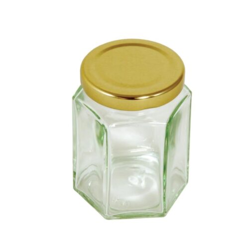 HEXAGONAL GLASS JAM JAR - 228ML