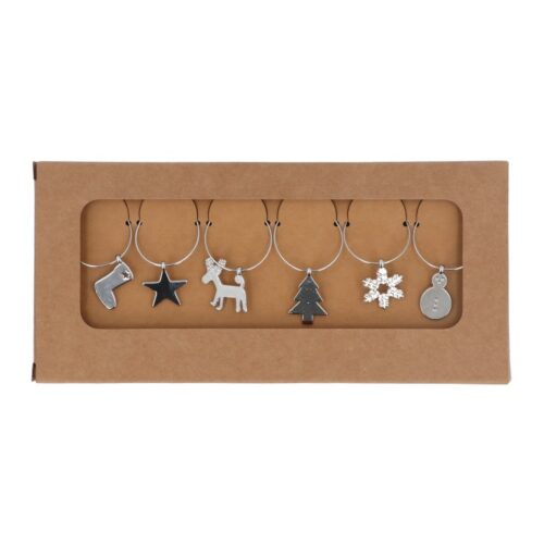 SILVER WINE GLASS CHARMS - PACK OF 6