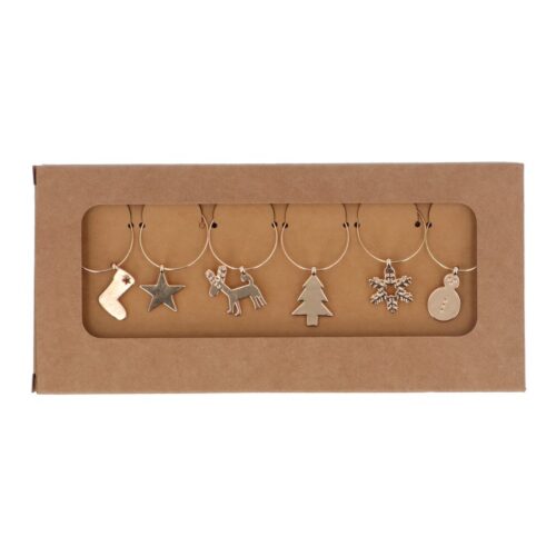 GOLD WINE GLASS CHARMS - PACK OF 6