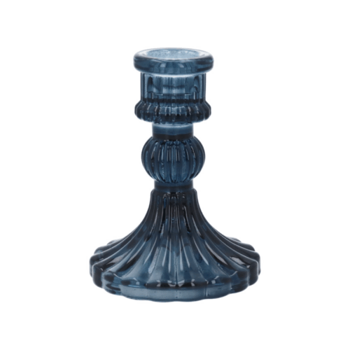 NAVY MOULDED GLASS CANDLE HOLDER