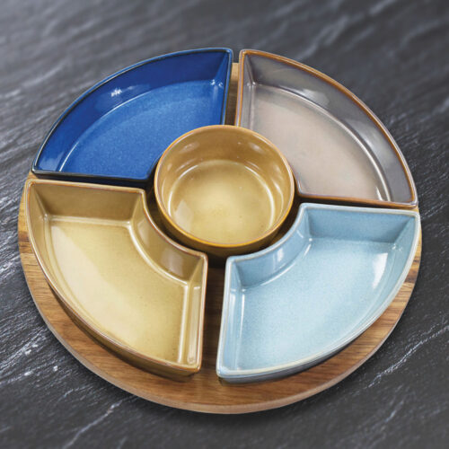 ELEMENTS CIRCULAR WOODEN TRAY WITH 5 DISHES