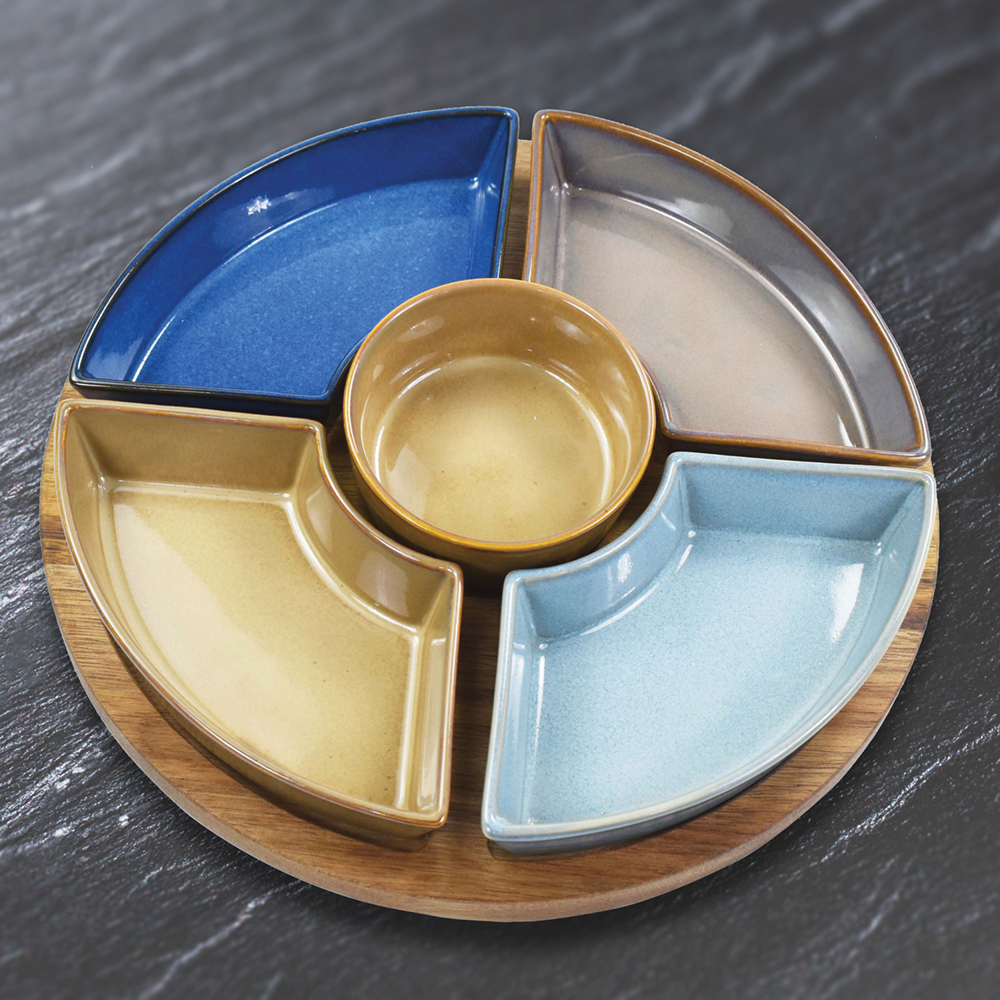 ELEMENTS CIRCULAR WOODEN TRAY WITH 5 DISHES