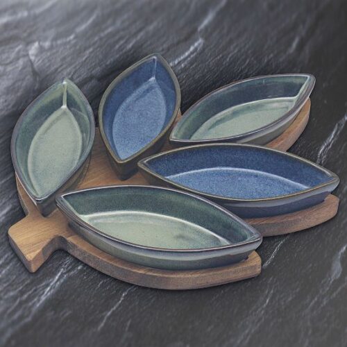 ELEMENTS LEAF SERVE BOARD WITH 5 NIBBLE BOWLS