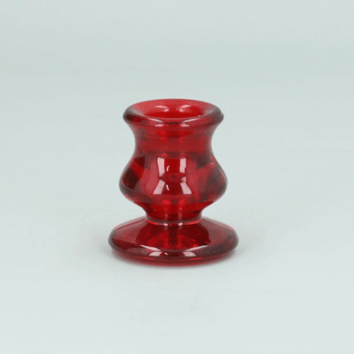RED GLASS SHORT CANDLE HOLDER