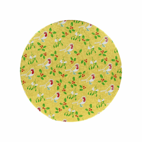 CAKEBOARD - ROUND THIN 8 " GOLD/ROBIN