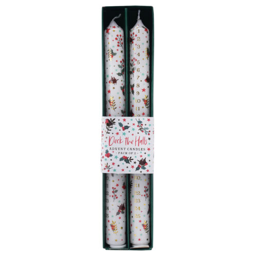 ADVENT CANDLES -PACK OF 2 - CHRISTMAS DECK THE HALLS