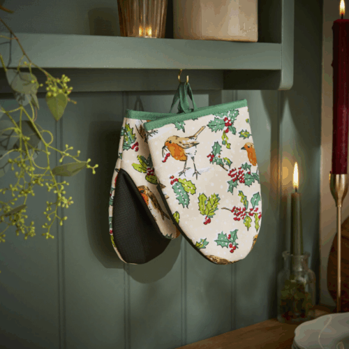 CHRISTMAS ROBINS MICROWAVE MITTS - SET OF 2