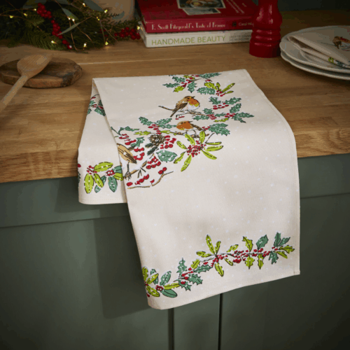 CHRISTMAS ROBINS COTTON TEA TOWEL