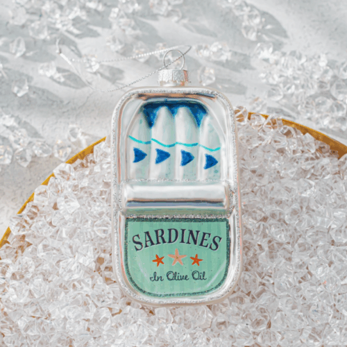BLUE SARDINE GLASS BAUBLE