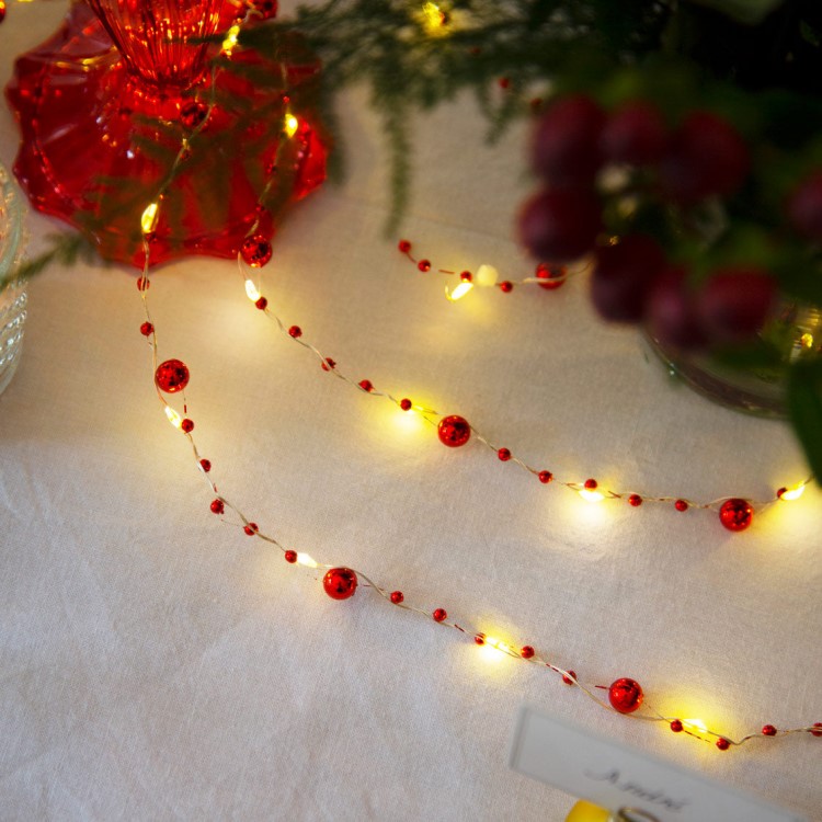BOTANICAL RED BERRY BEAD STRING LIGHTS - 3 METER LENGTH - Image 3