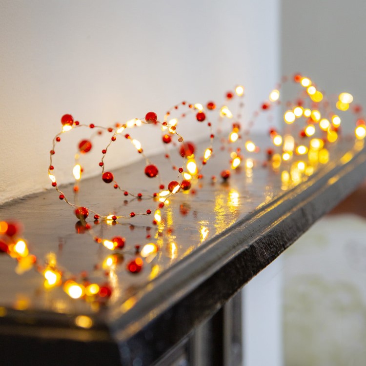 BOTANICAL RED BERRY BEAD STRING LIGHTS - 3 METER LENGTH