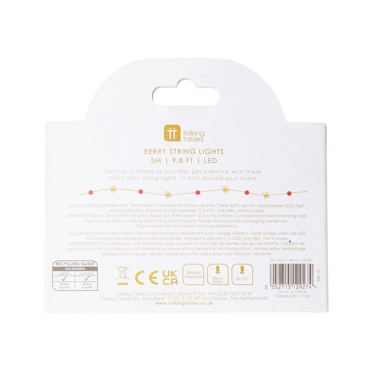 BOTANICAL RED BERRY BEAD STRING LIGHTS - 3 METER LENGTH - Image 4