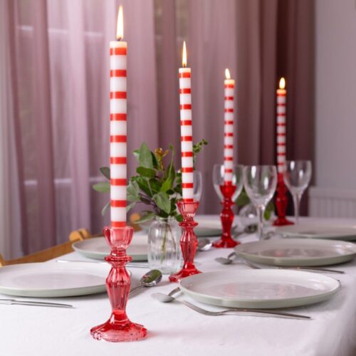 RED STRIPE DINNER CANDLE 28CM