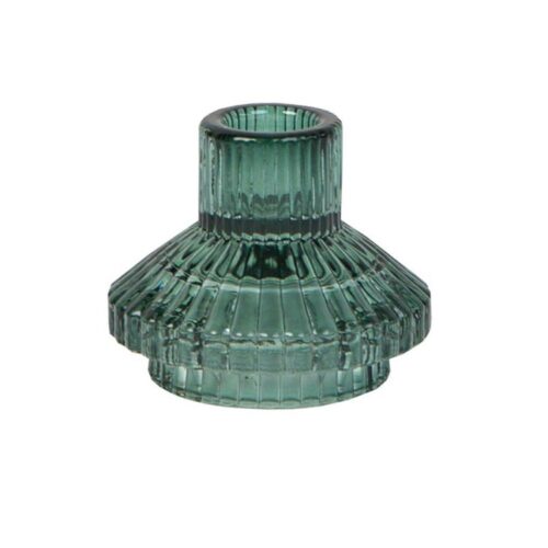 SMALL SAGE GREEN GLASS CANDLE HOLDER